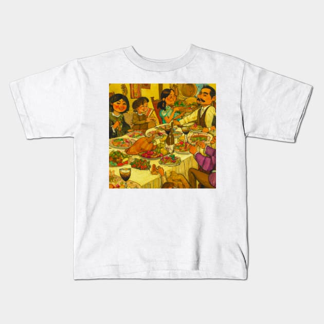 Mexican-American Family Thanksgiving Dinner Kids T-Shirt by JohnCorney